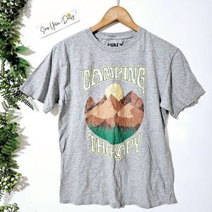 Miken Camping Therapy Graphic T-Shirt Grey Heather Mountain Nature‎ Tee Medium